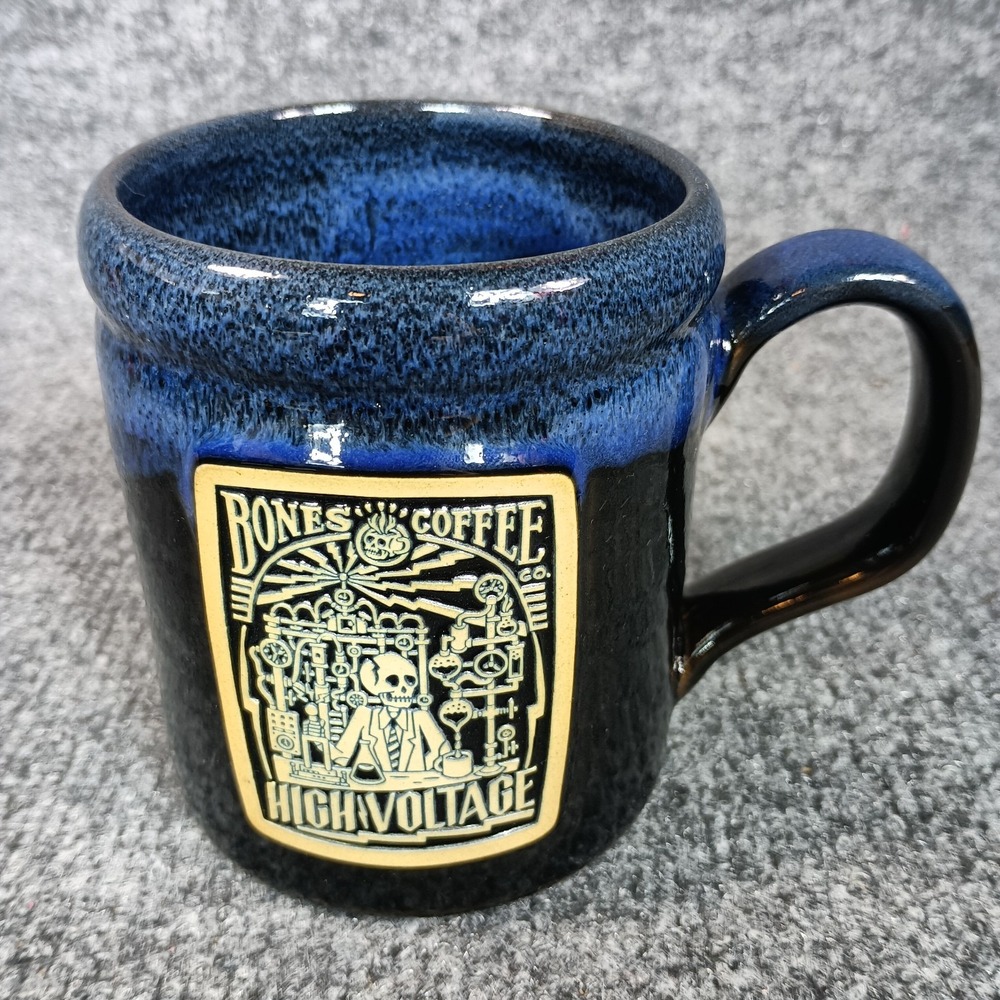 Deneen Pottery Bones Coffee Company Mug Blue Black Drip Glaze Stoneware 2018
